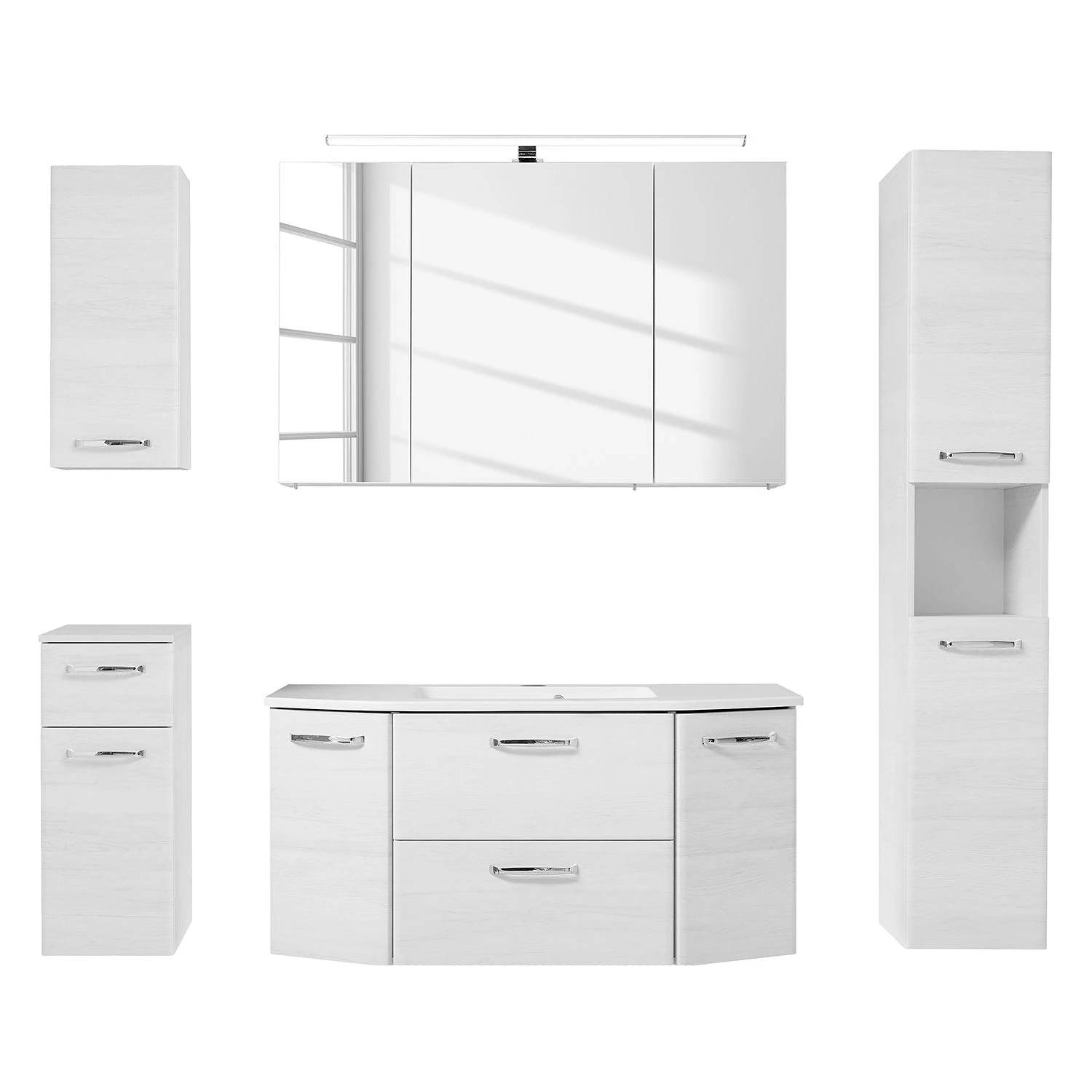 Pelipal Salle de bain Quickset 936 IV (5 élém.) - - Éclairage inclus - Imitation chêne blanc / Chrome 4 Pelipal Salle de bain Quickset 936 IV (5 élém.) - - Éclairage inclus - Imitation chêne blanc / Chrome – Image 2