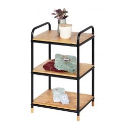 WENKO Étagère Loft - Acier inoxydable / Bambou massif - Noir / Bambou - Hauteur : 69 cm -Meubles de salle de bain Soldes 2022 1000176889 190627 16584100091 GALLERYIMAGES P000000001000176889