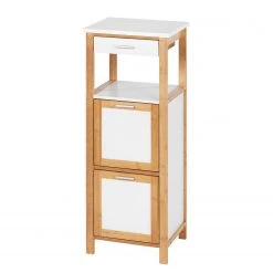 WENKO Étagère Finja II - Partiellement en bambou massif - Blanc / Bambou