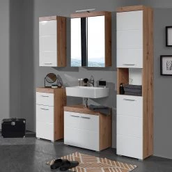 Trendteam Meuble bas Amanda - Blanc brillant / Imitation chêne noueux - Largeur : 37 cm -Meubles de salle de bain Soldes 2022 1000180486 190719 14590700023 MOOD DETAILS P000000001000180486 mood