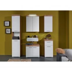 Trendteam Meuble bas Amanda - Blanc brillant / Imitation chêne noueux - Largeur : 37 cm -Meubles de salle de bain Soldes 2022 1000180486 190719 14590700024 MOOD DETAILS P000000001000180486 mood