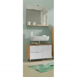 Germania Salle de bain Mauresa II (2 éléments) - Avec éclairage - Blanc / Imitation chêne Grandson