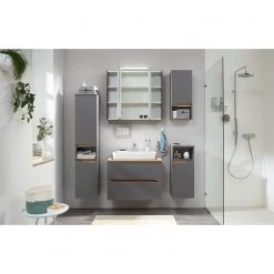 Pelipal Salle de bain Tiberio VII (3 éléments) - Avec éclairage - Gris quartz mat / Imitation chêne Riviera -Meubles de salle de bain Soldes 2022 1000194080 200114 08540400008 MOOD DETAILS P000000001000194080 mood