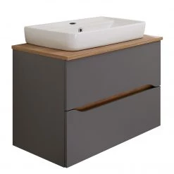 Pelipal Salle de bain Tiberio VII (3 éléments) - Avec éclairage - Gris quartz mat / Imitation chêne Riviera -Meubles de salle de bain Soldes 2022 1000194080 200114 08540400014 DETAILS P000000001000194080