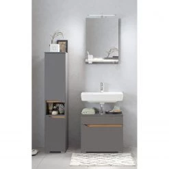 Pelipal Ensemble salle de bain Capri V (3 élém.) - Avec éclairage - Gris quartz mat / Imitation chêne Riviera