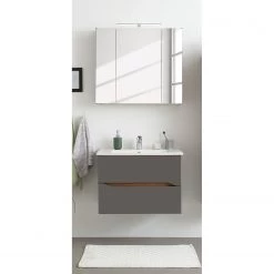 Pelipal Salle de bain Tiberio III (2 éléments) - Avec éclairage - Gris quartz mat / Imitation chêne Riviera
