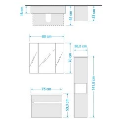 Pelipal Salle de bain Tiberio IV (3 éléments) - Avec éclairage - Gris quartz mat / Imitation chêne Riviera -Meubles de salle de bain Soldes 2022 1000194087 191115 13255800152 SKETCH DETAILS P000000001000194087 sketch