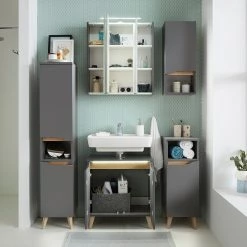 Pelipal Salle de bain Tiberio II (5 éléments) - Avec éclairage - Gris quartz mat / Imitation chêne Riviera -Meubles de salle de bain Soldes 2022 1000194088 200310 11510800003 MOOD DETAILS P000000001000194088 mood