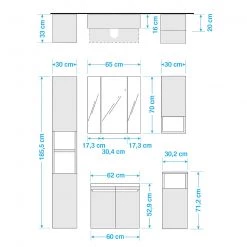 Pelipal Salle de bain Tiberio I (5 éléments) - Avec éclairage - Gris quartz mat / Imitation chêne Riviera -Meubles de salle de bain Soldes 2022 1000194089 191115 13255900166 SKETCH DETAILS P000000001000194089 sketch