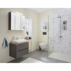 Pelipal Salle de bain Tiberio VI (2 éléments) - Avec éclairage - Gris quartz mat / Imitation chêne Riviera -Meubles de salle de bain Soldes 2022 1000194090 200114 08540500018 MOOD DETAILS P000000001000194090 mood