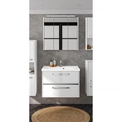 Pelipal Salle de bain 3050 III (2 élém.) - Éclairage inclus - Avec vasque en fonte minérale - Blanc brillant - Largeur : 77 cm