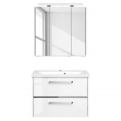 Pelipal Salle de bain 3050 III (2 élém.) - Éclairage inclus - Avec vasque en fonte minérale - Blanc brillant - Largeur : 77 cm -Meubles de salle de bain Soldes 2022 1000194095 191112 15580200020 DETAILS P000000001000194095