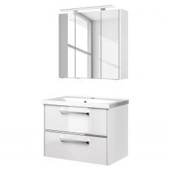 Pelipal Salle de bain 3050 III (2 élém.) - Éclairage inclus - Avec vasque en fonte minérale - Blanc brillant - Largeur : 77 cm -Meubles de salle de bain Soldes 2022 1000194095 191112 15580200021 DETAILS P000000001000194095