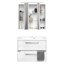 Pelipal Salle de bain 3050 III (2 élém.) - Éclairage inclus - Avec vasque en fonte minérale - Blanc brillant - Largeur : 77 cm -Meubles de salle de bain Soldes 2022 1000194095 191112 15580200022 DETAILS P000000001000194095