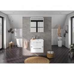 Pelipal Salle de bain 3050 IV (2 éléments) - Éclairage tiroir inclus - Avec vasque en fonte minérale - Blanc brillant - Largeur : 62 cm -Meubles de salle de bain Soldes 2022 1000194098 191112 15580400044 MOOD DETAILS P000000001000194098 mood