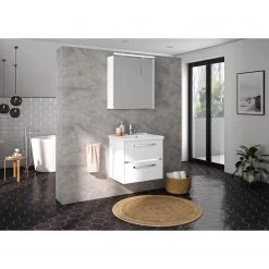 Pelipal Salle de bain 3050 IV (2 éléments) - Éclairage tiroir inclus - Avec vasque en fonte minérale - Blanc brillant - Largeur : 62 cm -Meubles de salle de bain Soldes 2022 1000194098 191112 15580400045 MOOD DETAILS P000000001000194098 mood