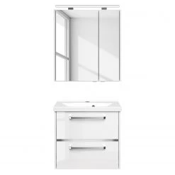 Pelipal Salle de bain 3050 IV (2 éléments) - Éclairage tiroir inclus - Avec vasque en fonte minérale - Blanc brillant - Largeur : 62 cm -Meubles de salle de bain Soldes 2022 1000194098 191112 15580400046 DETAILS P000000001000194098