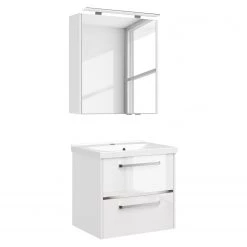 Pelipal Salle de bain 3050 IV (2 éléments) - Éclairage tiroir inclus - Avec vasque en fonte minérale - Blanc brillant - Largeur : 62 cm -Meubles de salle de bain Soldes 2022 1000194098 191112 15580500047 DETAILS P000000001000194098