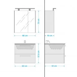Pelipal Salle de bain 3050 IV (2 éléments) - Éclairage tiroir inclus - Avec vasque en fonte minérale - Blanc brillant - Largeur : 62 cm -Meubles de salle de bain Soldes 2022 1000194098 191112 15580500049 SKETCH DETAILS P000000001000194098 sketch