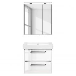 Pelipal Salle de bain 3050 II (2 éléments) - Éclairage tiroir inclus - Avec vasque en céramique - Blanc brillant - Largeur : 65 cm -Meubles de salle de bain Soldes 2022 1000194105 191112 15580900095 DETAILS P000000001000194105