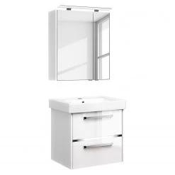 Pelipal Salle de bain 3050 II (2 éléments) - Éclairage tiroir inclus - Avec vasque en céramique - Blanc brillant - Largeur : 65 cm -Meubles de salle de bain Soldes 2022 1000194105 191112 15581000096 DETAILS P000000001000194105