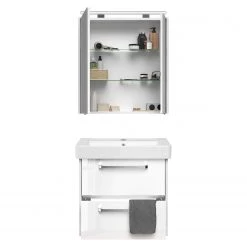 Pelipal Salle de bain 3050 II (2 éléments) - Éclairage tiroir inclus - Avec vasque en céramique - Blanc brillant - Largeur : 65 cm -Meubles de salle de bain Soldes 2022 1000194105 191112 15581000097 DETAILS P000000001000194105