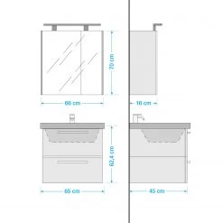 Pelipal Salle de bain 3050 II (2 éléments) - Éclairage tiroir inclus - Avec vasque en céramique - Blanc brillant - Largeur : 65 cm -Meubles de salle de bain Soldes 2022 1000194105 191112 15581000098 SKETCH DETAILS P000000001000194105 sketch