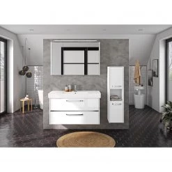 Pelipal Salle de bain 3050 I (2 éléments) - Éclairage inclus - Avec vasque en céramique - Blanc brillant - Largeur : 105 cm -Meubles de salle de bain Soldes 2022 1000194106 191112 15581000101 MOOD DETAILS P000000001000194106 mood