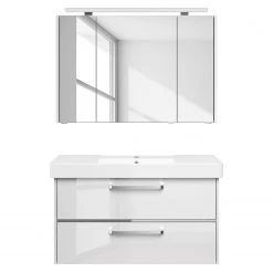 Pelipal Salle de bain 3050 I (2 éléments) - Éclairage inclus - Avec vasque en céramique - Blanc brillant - Largeur : 105 cm -Meubles de salle de bain Soldes 2022 1000194106 191112 15581000104 DETAILS P000000001000194106