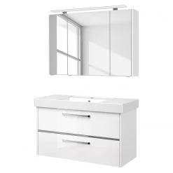 Pelipal Salle de bain 3050 I (2 éléments) - Éclairage inclus - Avec vasque en céramique - Blanc brillant - Largeur : 105 cm -Meubles de salle de bain Soldes 2022 1000194106 191112 15581000105 DETAILS P000000001000194106
