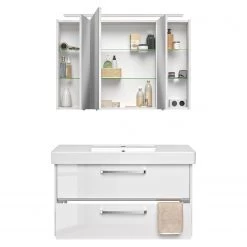 Pelipal Salle de bain 3050 I (2 éléments) - Éclairage inclus - Avec vasque en céramique - Blanc brillant - Largeur : 105 cm -Meubles de salle de bain Soldes 2022 1000194106 191112 15581100106 DETAILS P000000001000194106