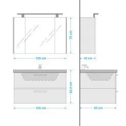Pelipal Salle de bain 3050 I (2 éléments) - Éclairage inclus - Avec vasque en céramique - Blanc brillant - Largeur : 105 cm -Meubles de salle de bain Soldes 2022 1000194106 191112 15581100107 SKETCH DETAILS P000000001000194106 sketch