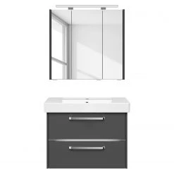 Pelipal Salle de bain 3050 II (2 éléments) - Éclairage tiroir inclus - Avec vasque en céramique - Gris mat - Largeur : 80 cm -Meubles de salle de bain Soldes 2022 1000194115 191112 15581700173 DETAILS P000000001000194115