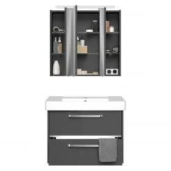 Pelipal Salle de bain 3050 II (2 éléments) - Éclairage tiroir inclus - Avec vasque en céramique - Gris mat - Largeur : 80 cm -Meubles de salle de bain Soldes 2022 1000194115 191112 15581700174 DETAILS P000000001000194115