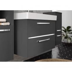 Pelipal Salle de bain 3050 II (2 éléments) - Éclairage tiroir inclus - Avec vasque en céramique - Gris mat - Largeur : 80 cm -Meubles de salle de bain Soldes 2022 1000194115 191112 15581700175 DETAILS P000000001000194115