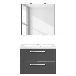 Pelipal Salle de bain 3050 III (2 élém.) - Éclairage inclus - Avec vasque en fonte minérale - Gris mat - Largeur : 77 cm -Meubles de salle de bain Soldes 2022 1000194116 191112 15581800180 DETAILS P000000001000194116