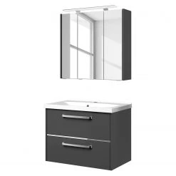 Pelipal Salle de bain 3050 III (2 élém.) - Éclairage inclus - Avec vasque en fonte minérale - Gris mat - Largeur : 77 cm -Meubles de salle de bain Soldes 2022 1000194116 191112 15581800181 DETAILS P000000001000194116