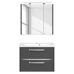 Pelipal Salle de bain 3050 IV (2 éléments) - Éclairage tiroir inclus - Avec vasque en fonte minérale - Gris mat - Largeur : 77 cm -Meubles de salle de bain Soldes 2022 1000194119 191112 15582000207 DETAILS P000000001000194119