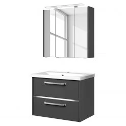 Pelipal Salle de bain 3050 IV (2 éléments) - Éclairage tiroir inclus - Avec vasque en fonte minérale - Gris mat - Largeur : 77 cm -Meubles de salle de bain Soldes 2022 1000194119 191112 15582000208 DETAILS P000000001000194119