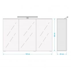 Giessbach Armoire de toilette Zeehan I - Avec éclairage - Imitation chêne wotan - Largeur : 100 cm -Meubles de salle de bain Soldes 2022 1000199523 211005 125321000519 SKETCH DETAILS P000000001000199523 sketch