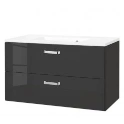 Giessbach Meuble avec vasque Zeehan I - Gris brillant / Gris graphite - Largeur : 80 cm