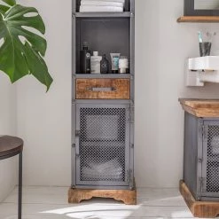 Ars manufacti Armoire colonne Hunter - Manguier massif / Métal - Manguier / Gris bleu -Meubles de salle de bain Soldes 2022 1000200140 210202 11194100008 DETAILS P000000001000200140