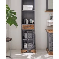 Ars manufacti Armoire colonne Hunter - Manguier massif / Métal - Manguier / Gris bleu -Meubles de salle de bain Soldes 2022 1000200140 210202 11194300009 DETAILS P000000001000200140