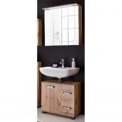 Schildmeyer Salle de bain Milan I (2 éléments) - Éclairage inclus - Imitation chêne rustique