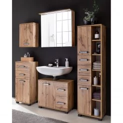 Schildmeyer Salle de bain Milan II (5 éléments) - Éclairage inclus - Imitation chêne rustique