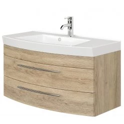 Posseik Meuble avec vasque Luna - Imitation chêne clair - Largeur : 101 cm