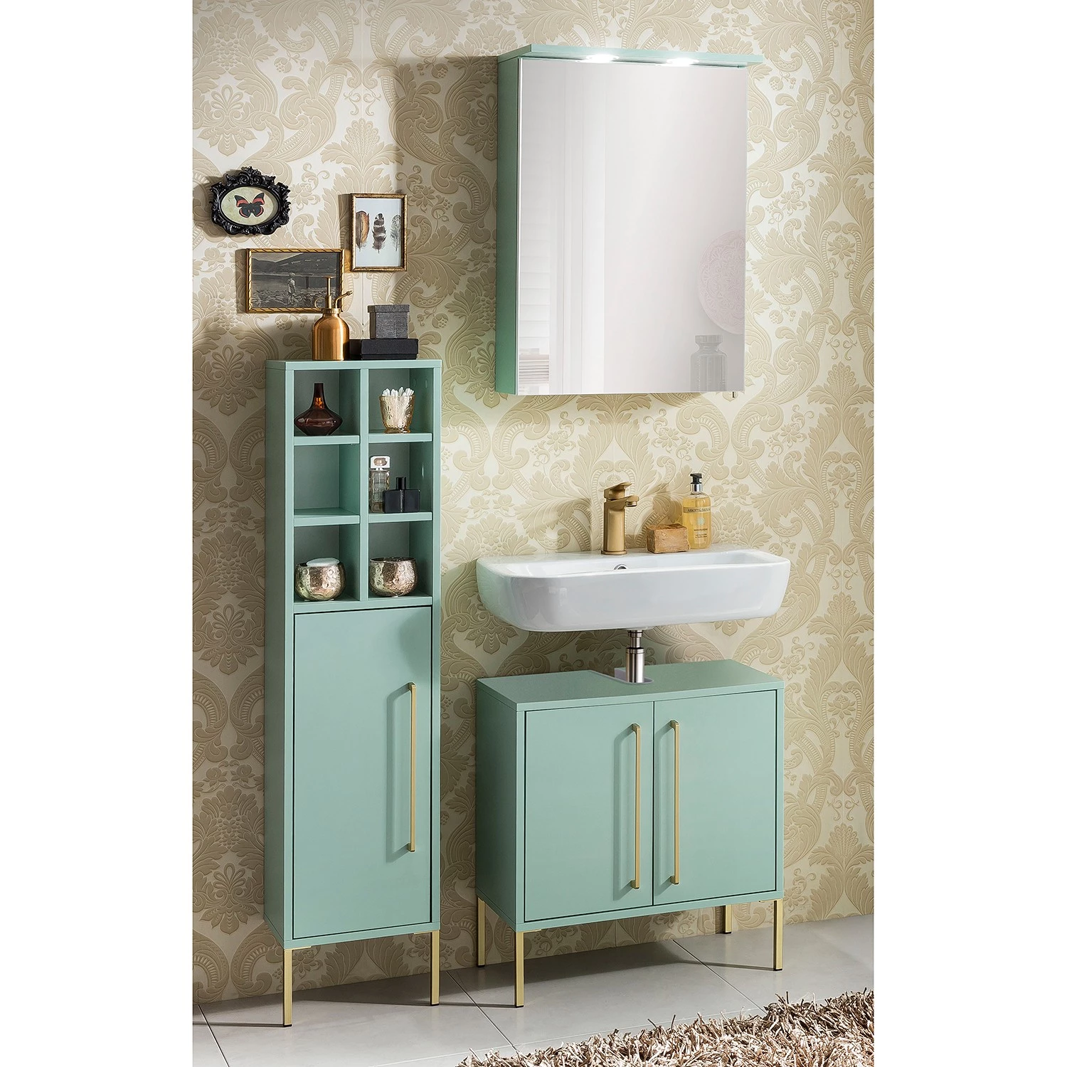 Schildmeyer Salle de bain Sarah II (3 éléments) - Avec éclairage - Menthe 3 Schildmeyer Salle de bain Sarah II (3 éléments) - Avec éclairage - Menthe