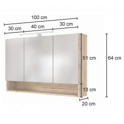 Giessbach Armoire de toilette Davos II - Avec éclairage - Imitation chêne sauvage - Largeur : 100 cm -Meubles de salle de bain Soldes 2022 1000214846 200616 06351300080 SKETCH DETAILS P000000001000214846 sketch