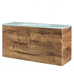 Pelipal Meuble avec vasque Filo II - Avec vasque en verre - Imitation chêne foncé - Largeur : 100 cm