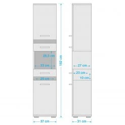 Trendteam Colonne de salle de bain Storm Light - Blanc brillant / Imitation chêne de Sardaigne gris cendré - Largeur : 37 cm -Meubles de salle de bain Soldes 2022 1000218766 200716 17100300032 SKETCH DETAILS P000000001000218766 sketch